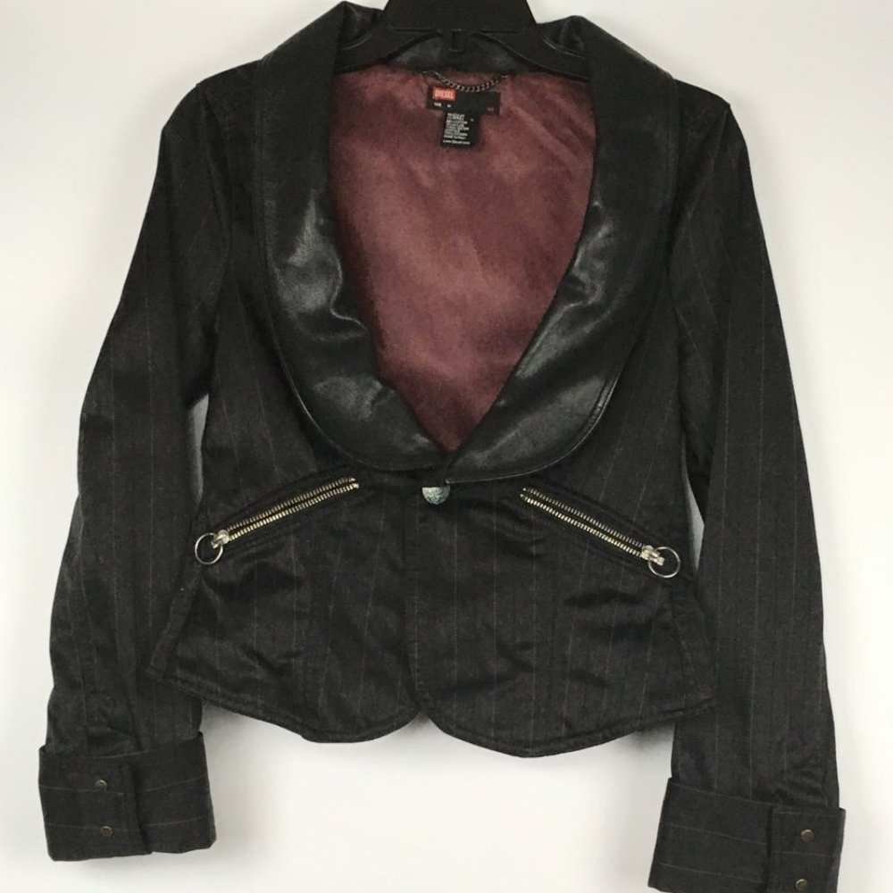 Diesel Womens Motorcycle Moto Crop Black Leather Goth Jacket Sz M Vintag…